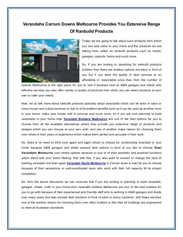 Verandahs Carrum Downs Melbourne Provides You Extensive Range Of Ranb