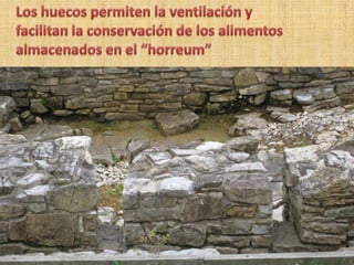 Los huecos permiten la ventilación y facilitan la conservación de los alimentos almacenados en el “horreum”