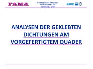 AN DER SCHALUNG INTEGRIERTE
DICHTUNG UG027A MIT
HYDROPHILEM STRIP
ANALYSEN DER GEKLEBTEN
DICHTUNGEN AM
VORGEFERTIGTEM QUADER
 