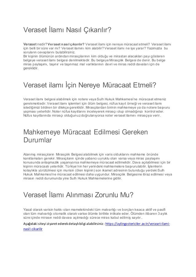 Veraset nasıl çıkarılır Veraset nasıl çıkarılır
