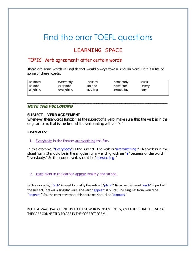 verb agreement after certain