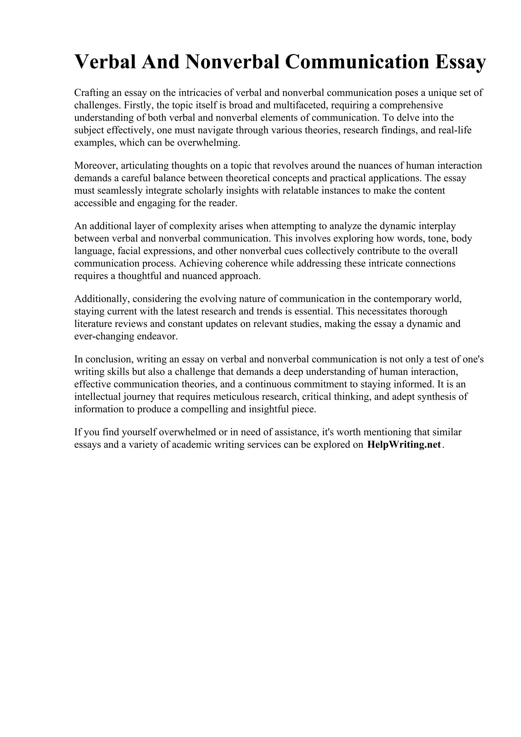 Verbal And Nonverbal Communication Essay PDF