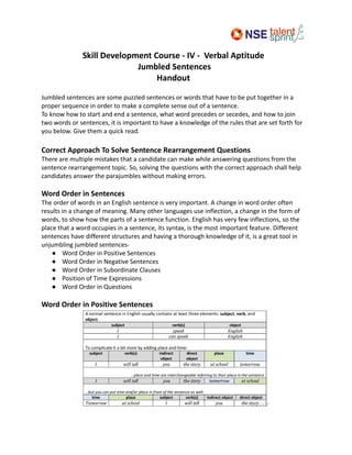 Verbal Aptitude Notes - Internal secoond | PDF