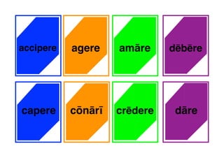 agere amāre dēbēre
cōnārī dāre
accipere
capere crēdere
 