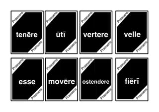 Praesens
Praesens
Praesens
Praesens
Praesens
Praesens
Praesens
Praesens
Praesens
vertere
esse movēre ﬁērī
ūtī
Praesens
Praesens
Praesens
velle
Praesens
Praesens
Praesens
tenēre
ostendere
Praesens
 
