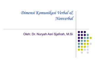 Dimensi Komunikasi Verbal &
Nonverbal
Oleh: Dr. Nuryah Asri Sjafirah, M.Si
 