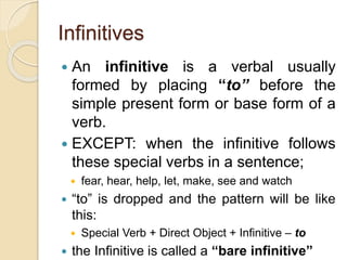 Verbal Infinitive Verbals: Infinitives, Participles, Gerunds | PPTX