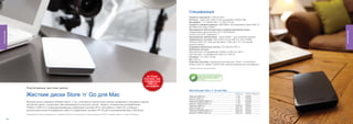 Спецификация
                                                                                                                                                                          Скорость вращения: 5 400 об./мин.
                                                                                                                                                                          Питание: через порт USB 3.0 или интерфейс FireWire 800
                                                                                                                                                                          Интерфейс: 1 x FireWire 800, 1 x USB 3.0 порт.
                                                                                                                                                                          Скорость передачи данных: 4800 Мбит/ сек (максимум) через USB 3.0,
                                                                                                                                                                          800 Мбит/сек через FW800.
                                                                                                                                                                          Программное обеспечение для создания резервной копии:
Жесткие диски




                                                                                                                                                                                                                                                        Жесткие диски
                                                                                                                                                                          поддерживает функции Mac OS X Time Machine
                                                                                                                                                                          (только для HFS+ формата)* **
                                                                                                                                                                          Программное обеспечение: Green Button ** для экономии энергии.
                                                                                                                                                                          Требования к системе: Порт USB 3.0 или USB 2.0, Порт FW800,
                                                                                                                                                                          Windows 2000, XP, Vista или Windows 7, Mac OS Х 10.1 или более
                                                                                                                                                                          поздние версии.
                                                                                                                                                                          Поддержка файловых систем: FAT-32/HFS+/EXT 2
                                                                                                                                                                          Файловая система:
                                                                                                                                                                          Жесткий диск с интерфейсами FW800 и USB 3.0= HFS +
                                                                                                                                                                          жесткий диск с интерфейсом USB 3.0 = FAT-32
                                                                                                                                                                          Размеры: 131 x 80 x 18 мм
                                                                                                                                                                          Вес: 200 гр.
                                                                                                                                                                          Комплект поставки: переносной жесткий диск Store ‘n’ Go для Mac;
                                                                                                                                                                          кабель USB 3.0; кабель FireWire 800, краткое руководство пользователя.
                                                                                                                                                                          **Предустановленно на жестком диске




                                                                                                                                                                                     Программное обеспечение Green
                                                                                                                                                                                     Button для экономии энергии.
                                                                                                                                                                                     См. стр. 81




                     Портат и в н ы е ж е с т к и е д и с к и
                                                                                                                                                                          Жесткий диск Store ‘n’ Go для Mac

                     Жесткие диски Store ‘n’ Go для Mac                                                                                                                   Черный USB 3.0
                                                                                                                                                                                                                        ЕМКОСТЬ
                                                                                                                                                                                                                        1 ТБ
                                                                                                                                                                                                                                  НОМЕР ПРОДУКТА
                                                                                                                                                                                                                                  53044
                                                                                                                                                                          Белый USB 3.0                                 1 ТБ      53045
                     Жесткие диски компании Verbatim Store ‘n’ Go, отличаются элегантным строгим дизайном в глянцевом черном                                              Черный FW800/USB 3.0                          1 ТБ      53046
                                                                                                                                                                          Белый FW800/USB 3.0                           1 ТБ      53047
                     или белом цвете. Существует две разновидности жесткого диска: модель, оснащенная интерфейсами                                                        Черный USB 3.0                                500 ГБ    53040
                     FW800 и USB 3.0 и отформатированная в файловой системе HFS+ для работы с Mac OS; и модель с                                                          Белый USB 3.0                                 500 ГБ    53041
                     высокоскоростным интерфейсом USB 3.0 в файловой системе FAT-32 для пользователей Mac и Windows.                                                      Черный FW800/USB 3.0                          500 ГБ    53042
                                                                                                                                                                          Белый FW800/USB 3.0                           500 ГБ    53043
                     Передача данных через высокоскоростной интерфейс USB 3.0 до 10 раз быстрее, чем через стандартный USB 2.0 интерфейс (зависит от скорости USB-шины)


                34                                                                                                                                                                                                                                 35
 