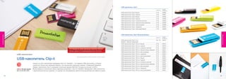 USB-накопитель Clip-it
                                                                                                                                                                                                                         НОМЕР
                                                                                                                                                                                                               ЕМКОСТЬ
                                                                                                                                                                                                                         ПРОДУКТА

                                                                                                                                                         USB-накопитель Clip-it белый                          4 ГБ      43900
                                                                                                                                                         USB-накопитель Clip-it черный                         4 ГБ      43901
                                                                                                                                                         USB-накопитель Clip-it белый                          2 ГБ      43902
                                                                                                                                                         USB-накопитель Clip-it черный                         2 ГБ      43903
                                                                                                                                                         USB-накопитель Clip-it солнечно-желтый                2 ГБ      43904
                                                                                                                                                         USB-накопитель Clip-it эвкалиптовый зеленый           2 ГБ      43905
                                                                                                                                                         USB-накопитель Clip-it ярко-розовый                   2 ГБ      43906
                                                                                                                                                         USB-накопитель Clip-it лазурный                       2 ГБ      43907
                                                                                                                                                         USB-накопитель Clip-it ярко-оранжевый                 2 ГБ      43908



                                                                                                                                                         USB-накопитель Clip-it Мультиупаковка
Флеш-накопители




                                                                                                                                                                                                                                         Флеш-накопители
                                                                                                                                                                                                                         НОМЕР
                                                                                                                                                                                                               ЕМКОСТЬ
                                                                                                                                                                                                                         ПРОДУКТА

                                                                                                                                                         USB-накопители Clip-it 3 шт.                          3x2 ГБ    43916
                                                                                                                                                         (белый / черный/ лазурный)
                                                                                                                                                         USB-накопители Clip-it 100 шт. белый                  2 ГБ      43918
                                                                                                                                                         USB-накопители Clip-it 100 шт. черный                 2 ГБ      43919
                                                                                                                                                         USB-накопители Clip-it 100 шт. солнечно-желтый        2 ГБ      43920
                                                                                                                                                         USB-накопители Clip-it 100 шт. эвкалиптовый зеленый   2 ГБ      43921
                                                                                                                                                         USB-накопители Clip-it 100 шт. ярко-розовый           2 ГБ      43922
                       US B -нак о п и тел и                                                                                                             USB-накопители Clip-it 100 шт. лазурный               2 ГБ      43923
                                                                                                                                                         USB-накопители Clip-it 100 шт. ярко-оранжевый         2 ГБ      43924
                                                                                                         Дизайн разработан Арманом Эмами (Arman Emami)

                       USB-накопитель Clip-it                                                                                                            USB-накопители Clip-it 100 шт. белый
                                                                                                                                                         USB-накопители Clip-it 100 шт. черный
                                                                                                                                                                                                               4 ГБ
                                                                                                                                                                                                               4 ГБ
                                                                                                                                                                                                                         43925
                                                                                                                                                                                                                         43926
                                                                                                                                                         USB-накопители Clip-it 100 шт. солнечно-желтый        4 ГБ      43927
                                               Новый, но уже отмеченный наградами Clip-it от Verbatim – это первый USB-накопитель, который               USB-накопители Clip-it 100 шт. эвкалиптовый зеленый   4 ГБ      43928
                                               служит не только для хранения данных, но и выполняет функцию скрепки. Созданный Арманом
                                                                                                                                                         USB-накопители Clip-it 100 шт. ярко-розовый           4 ГБ      43929
                                               Эмами, накопитель Clip-it награжден почетным призом Red Dot ‘Лучшие из лучших’ в 2010 г.
                                                                                                                                                         USB-накопители Clip-it 100 шт. лазурный               4 ГБ      43930
                                               Выпускаемый в нескольких ярких цветовых решениях, Clip-it от Verbatim объединяет USB-накопитель
                                               с функциональностью скрепки, что делает его несравненно практичным решением для офиса и дома.             USB-накопители Clip-it 100 шт. ярко-оранжевый         4 ГБ      43931



                  64                                                                                                                                                                                                                65
 