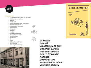 DE KERMIS
OP CAFÉ
VOLKSSPELEN OP CAFÉ
UITGAAN > DANSEN
UITGAAN > CINEMA
OP REIS / VAKANTIE
NAAR ZEE
OP DAGUITSTAP
VERBORGEN TALENTEN
VERENIGINGSLEVEN
 