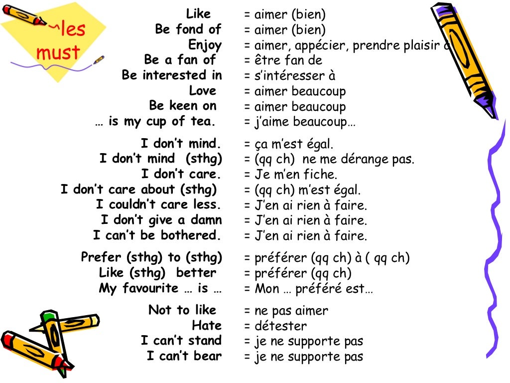Vocabulaire anglais : verbes de gout
