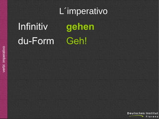 verbi: imperativo

L´imperativo

Infinitiv
du-Form

gehen
Geh!

 