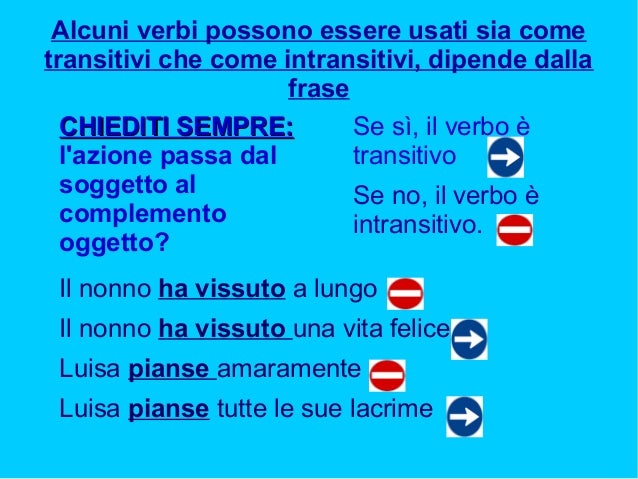 Verbi transitivi e intransitivi