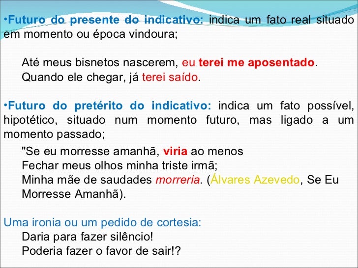Dois Exemplos De Futuro Do Preterito Composto No Tempo Indicativo