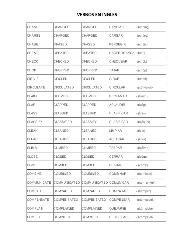 Tabla Con Verbos En Ingles