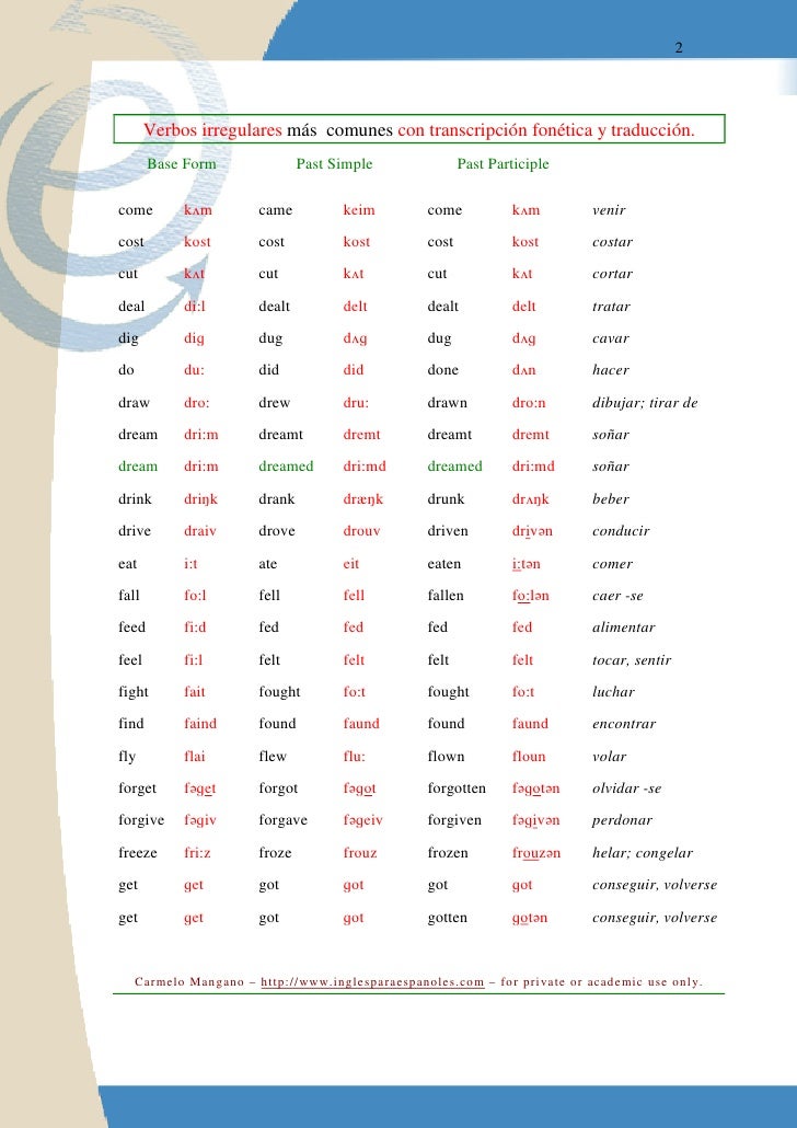 Verbos irregulares ingleses