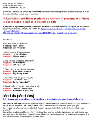 Verbos modales o modal verbs | DOCX