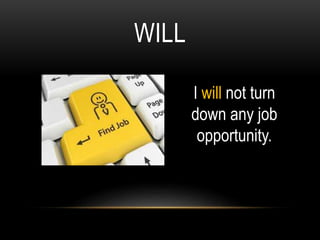 WILL
I will not turn
down any job
opportunity.
 