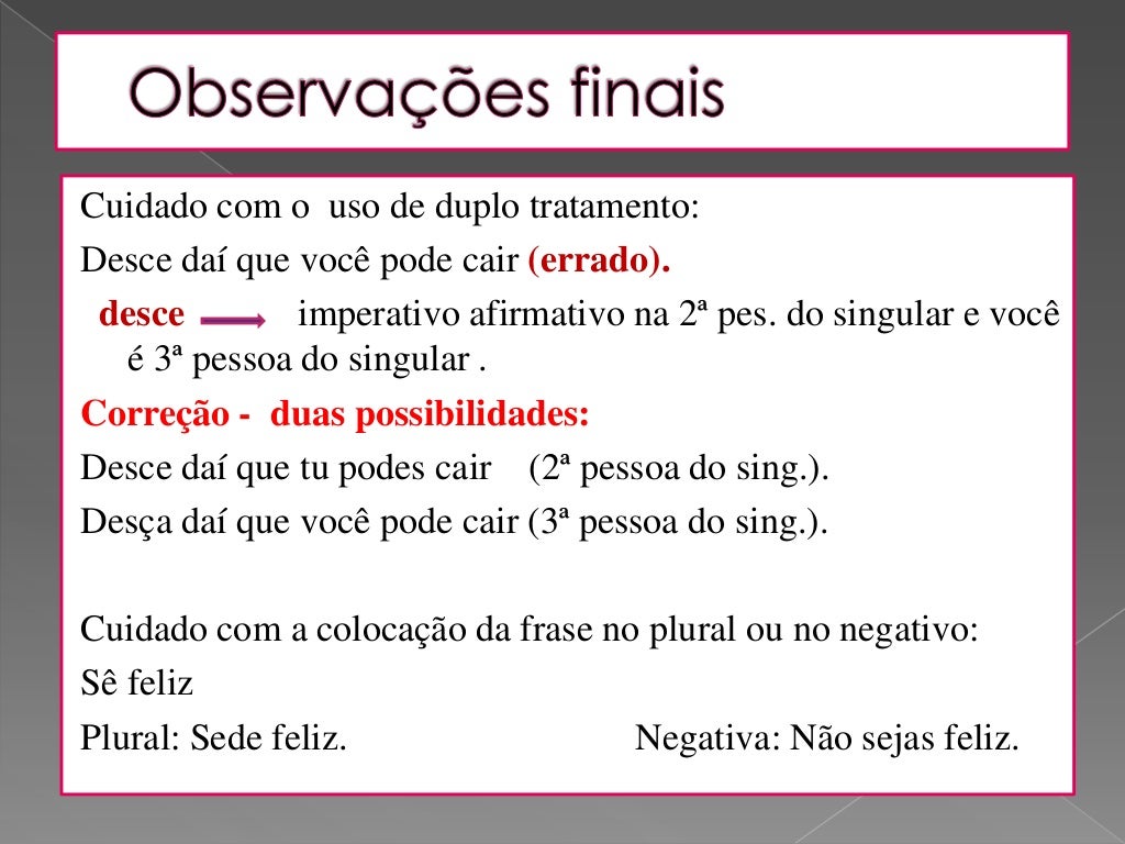 Verbos no modo imperativo apresentação