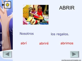 ABRIR

Nosotros
abrí

los regalos.
abriré

abrimos

 