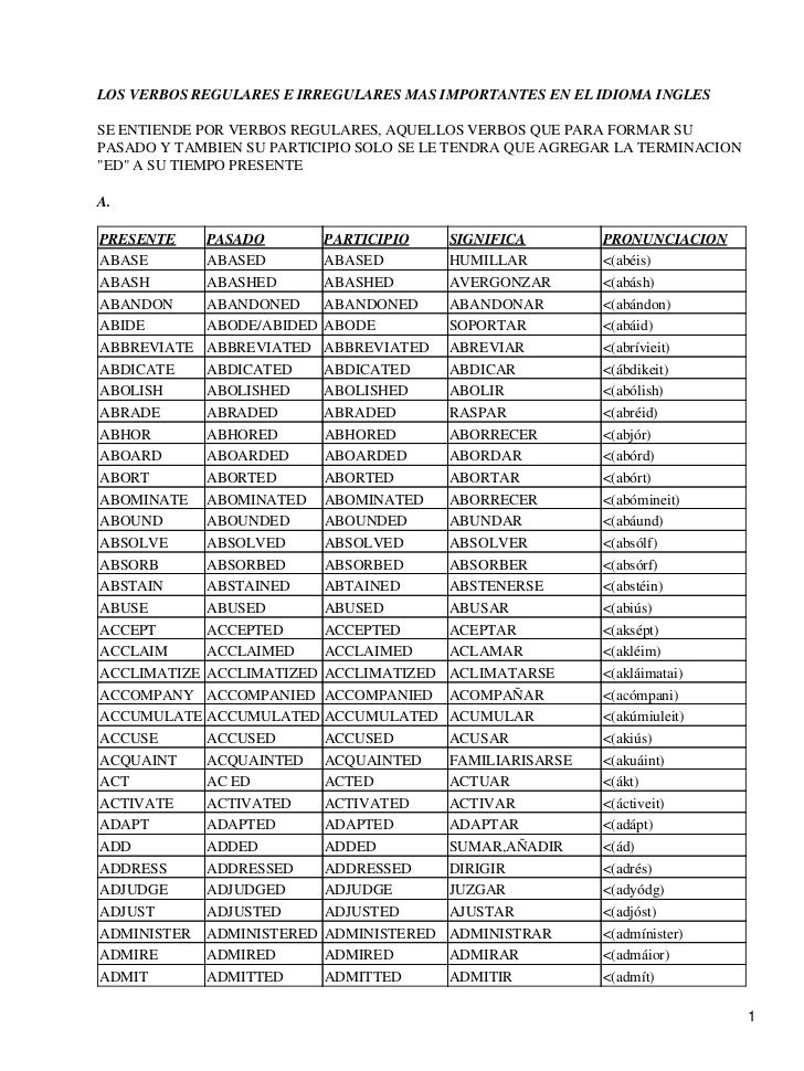 Verbos regulares e irregulares