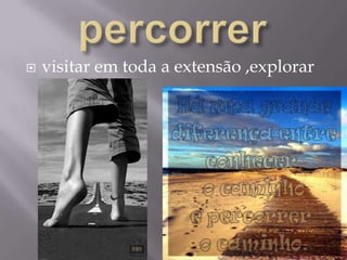 percorrervisitar em toda a extensão ,explorar