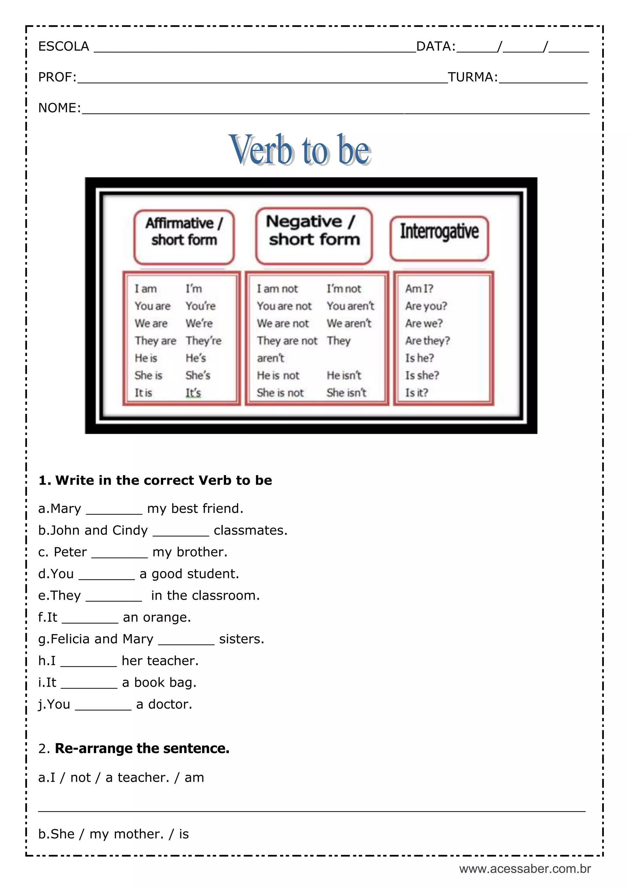 Verbo to be | PDF