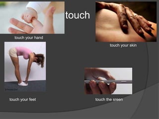 touch
touch your hand
touch your skin
touch your feet touch the sreen
 