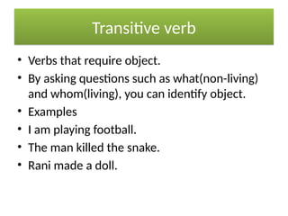 Verb and Types of Verbs( Brief Explanation with practice exercise and ...