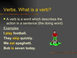 Verbs. What is a verb? ,[object Object],[object Object],[object Object],[object Object],[object Object],[object Object]