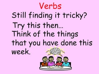 Verbs
Still finding it tricky?
Try this then…
Think of the things
that you have done this
week.
By A. Gore