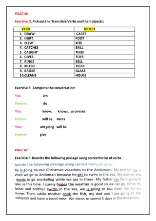 Verbs answer key class 5 august english | DOCX