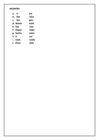 Verbs answer key class 5 august english | DOCX