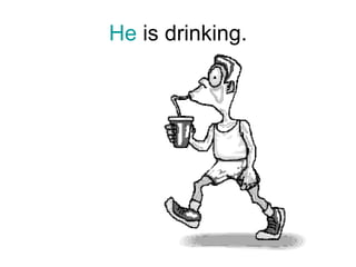 He  is drinking. 
