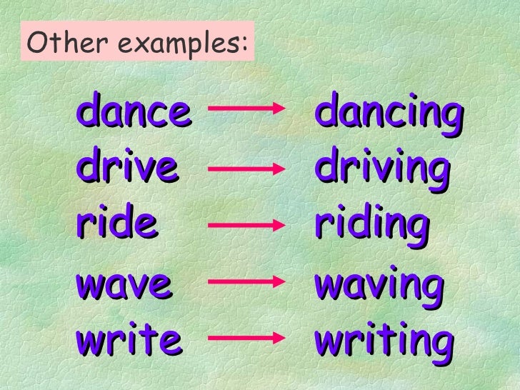 Verbs ending in -ing (Present Continuous)