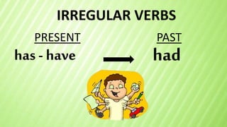 IRREGULAR VERBS
has - have
PRESENT PAST
had
 