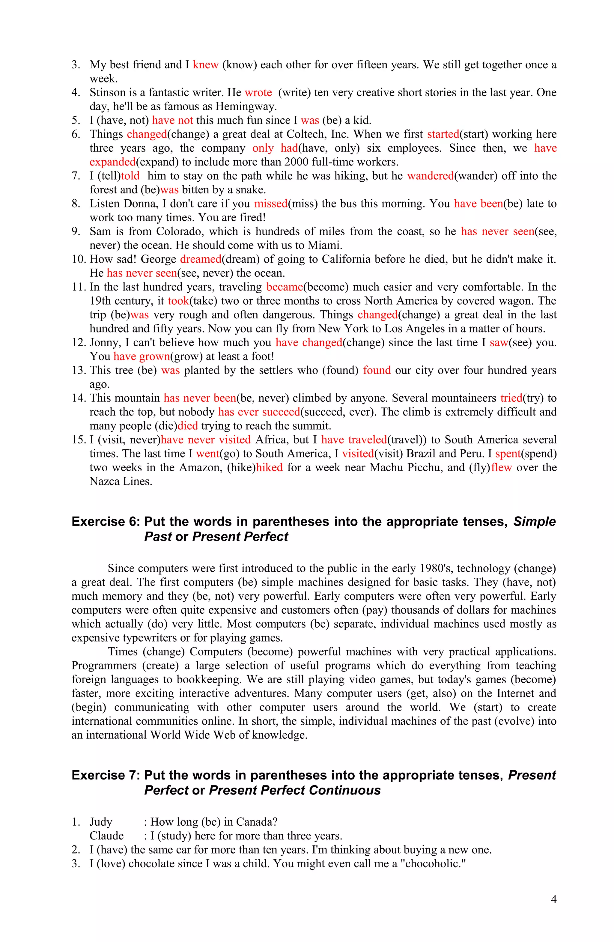 Verb tense exercises+answer, 080912 | DOC