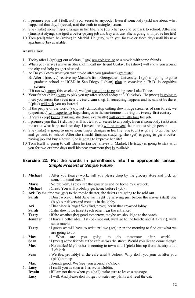 verbs tense exercises