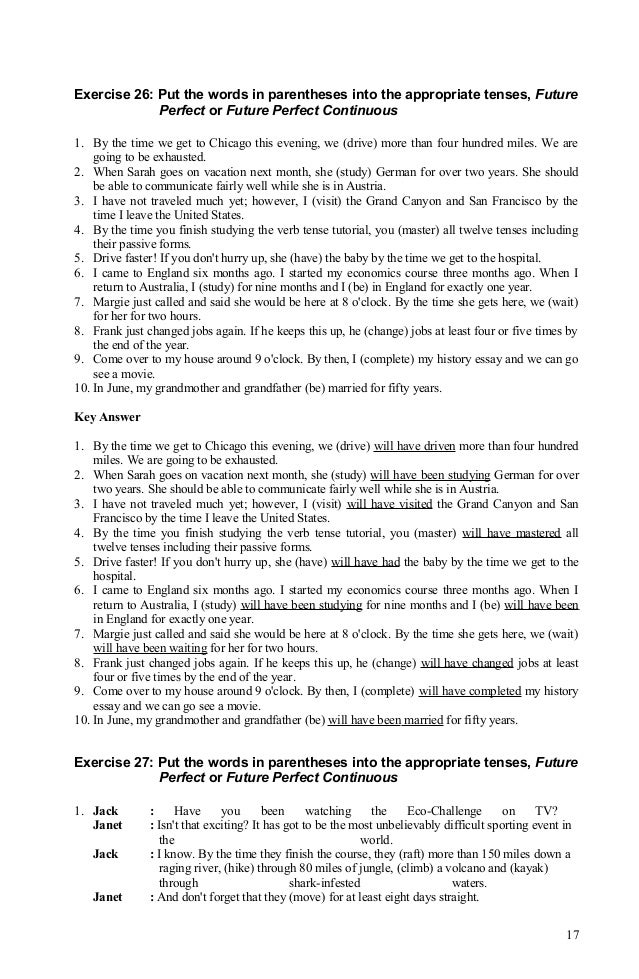 verbs tense exercises