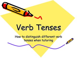 Verb TensesVerb Tenses
How to distinguish different verbHow to distinguish different verb
tenses when tutoringtenses when tutoring
 