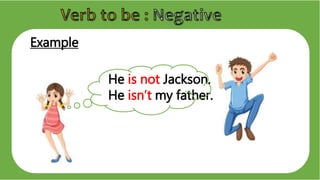 Example
He is not Jackson.
He isn’t my father.
 