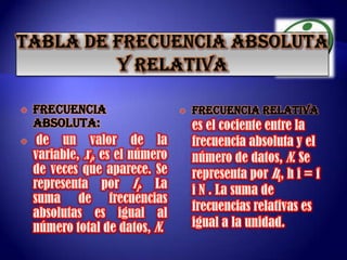MEDIDAS DE TENDENCIAS CENTRALLA MEDIA ARITMÉTICAes el valor obtenido por la suma de todos sus valores dividida entre el número de sumandos.La media resume en un valor las características de una variable teniendo en cuenta todos los casos. Solamente puede utilizarse con variables cuantitativas. 