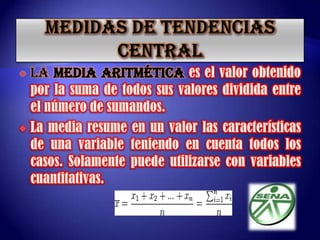 Media geométrica:En matemáticas y estadística, la media geométrica de una cantidad arbitraria de números (digamos n números) es la     raíz n-ésima del producto de todos los números. Por ejemplo, la media geométrica de 2 y 18 es