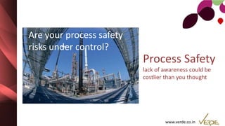 www.verde.co.in
Process Safety
lack of awareness could be
costlier than you thought
Are your process safety
risks under control?
 