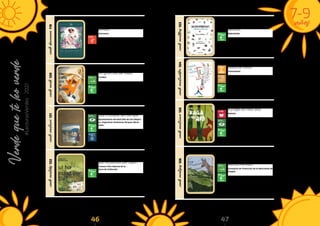 7-9
años
Verde
que
te
leo
verde
#LecturasVerdes
·
2021
46 47
ciento
diecinueve
119
Aceituno, D. y Gili, E. (2020).
El escritorio de Emily Dic-
kinson.
Astronave.
spa
El escritorio de Emily puede convertirse
en una misteriosa puerta que da directa
al jardín o en un barco que zarpa rumbo a
Buenos Aires o Perú. Allí escribe cien-
tos de poemas, cuando todo el mundo
duerme. ¿Que las mujeres solo sirven
para quedarse en casa? ¡Emily quiere ser
botánica!
ciento
veinte
120
Alemagna, B.(2016).
Un gran día de nada.
Combel.
spa
Un niño llega con su madre de vacacio-
nes a un lugar solitario y aparentemente
sin atractivos al que van cada año. Pero
aquella tarde, después de perder su
máquina de matar marcianos, se adentra
en el bosque, donde descubrirá un mundo
maravilloso.
ciento
vientiuno
121
Almondróguez (2019).
Los cristales del tiempo.
Ayuntamiento del Real Sitio de San Ildefon-
so, Organismo Autónomo Parques Nacio-
nales.
spa
La pequeña Rux es la guardiana del tiem-
po. Cuando empiezan a fallar los relojes
de la vida, ella debe buscar la ayuda de
todas las criaturas que habitan y prote-
gen nuestra sierra para ponerlo de nuevo
en marcha.
ciento
veintidos
122
Armendares, R., Canyelles, T., Llimo-
na, F., Raspall, A. y Sáiz, E. (2018).
Qui ha passat per aquí?.
Consorci Parc Natural de la
Serra de Collserola.
cat
Andrea y Dani tienen un trabajo muy im-
portante: investigan la fauna del Parque
Natural de la Sierra de Collserola.
¿Queréis acompañarles? Los animales
no siempre se dejan ver fácilmente. Su
imaginación y observación atenta les
ayudarán a descubrirlos.
ciento
veintitres
123
Bilbao, L. y Mutuberria, M. (2017).
Bichopoemas y otras
bestias.
Kalandraka.
spa
Que sean voladores, acuáticos, reptado-
res o rugidores, todos los bichos de este
libro resultan simpáticos. Vocabulario
sencillo y con ritmo para unos poemas
muy descriptivos y sencillos de recordar.
ciento
veinticuatro
124
Billaudeau, J. (2017).
Nada de nada.
Tramuntana.
spa
Nos hace reflexionar sobre nuestro im-
pacto en el entorno que nos rodea, por el
afán de progreso. Llama la atención sobre
las necesidades que nos creamos y que
no se corresponden con lo que verdade-
ramente nos hace falta para vivir, ya sea
como individuos o sociedad en conjunto.
ciento
veinticinco
125
Borrás, A. y Sánchez, G. (2019).
A fraga do meu avó.
Galaxia.
glg
El bosque de mi abuelo está lleno de
árboles, animales y vida, pero ahora está
rodeado de eucaliptos y de gente que
quiere cortarlos. Para concienciar sobre la
problemática de los bosques autóctonos,
nace este libro lleno de poesía y música,
para que los niños y niñas sigan gozando
de los espacios naturales que tan bien
cuidaron de nuestros abuelos.
ciento
veintiseis
126
Calahorra, P. (2007).
Cuéntame cómo es el Par-
que Nacional de Ordesa y
Monte Perdido.
Consejería de Protección de la Naturaleza de
Aragón.
spa
El Parque Nacional de Ordesa y Monte
Perdido se descubre de la mano de Pilar,
una hembra de sarrio o rebeco que salta
por las cumbres y que recorre estos
valles, desvelando a los niños, las mara-
villas naturales que posee este espacio
natural protegido del Pirineo Aragonés.
 