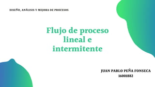 DISEÑO, ANÁLISIS Y MEJORA DE PROCESOS
Flujo de proceso
lineal e
intermitente
JUAN PABLO PEÑA FONSECA
16001882
 