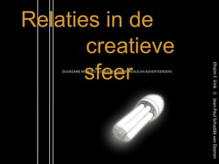Relaties in de 				creatieve sfeer DUURZAME RELATIES TUSSEN RECLAMEBUREAUS EN ADVERTEERDERS Efraïm F. Vink   &   Jean-Paul Schaddé van Dooren 