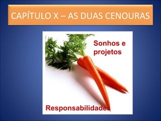 CAPÍTULO X – AS DUAS CENOURAS
Sonhos e
projetos
Responsabilidades
 