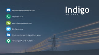 insights@indigoadvisorygroup.com
+1 212 203 6144
www.indigoadvisorygroup.com
@indigoadvisory
linkedin.com/company/indigo-advisory-group
450 Lexington Ave, 4th FL, 10017
 