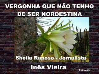 VERGONHA QUE NÃO TENHO DE SER NORDESTINA Sheila Raposo – Jornalista Inês Vieira  Sheila Raposo - Jornalista Automático 